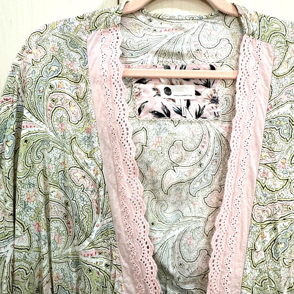 Anthropologie Green and Pink Paisley Robe - Picture 2 of 15
